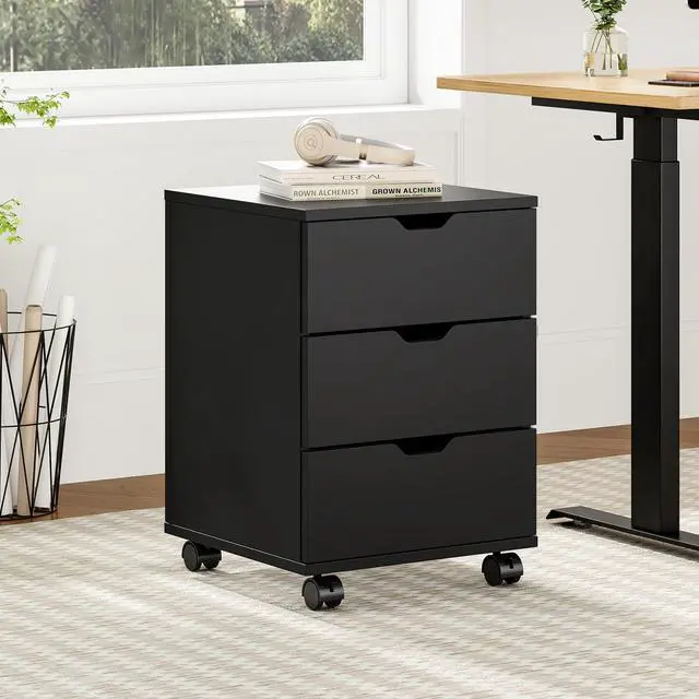 Main image of 3-Drawer Under Desk Wooden File Storage Cabinet with Lockable Caster for Home Office,Black,Required Assembly