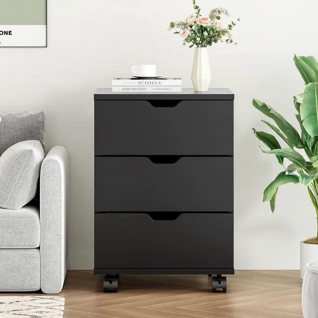 Alt view image 6 of 6 - 3-Drawer Under Desk Wooden File Storage Cabinet with Lockable Caster for Home Office,Black,Required Assembly