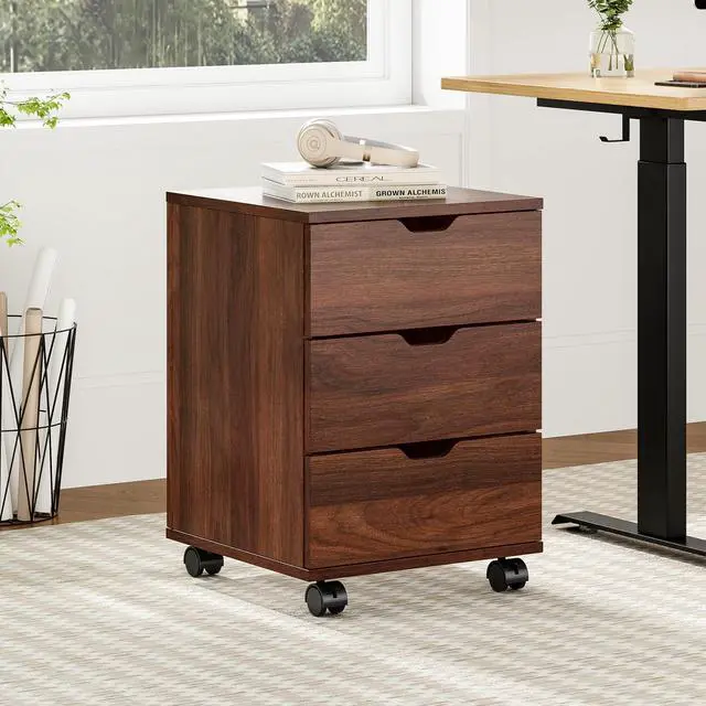 Main image of 3-Drawer Under Desk Wooden File Storage Cabinet with Lockable Caster for Home Office,Brown,Required Assembly