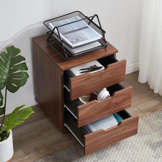Alt view image 4 of 6 - 3-Drawer Under Desk Wooden File Storage Cabinet with Lockable Caster for Home Office,Brown,Required Assembly