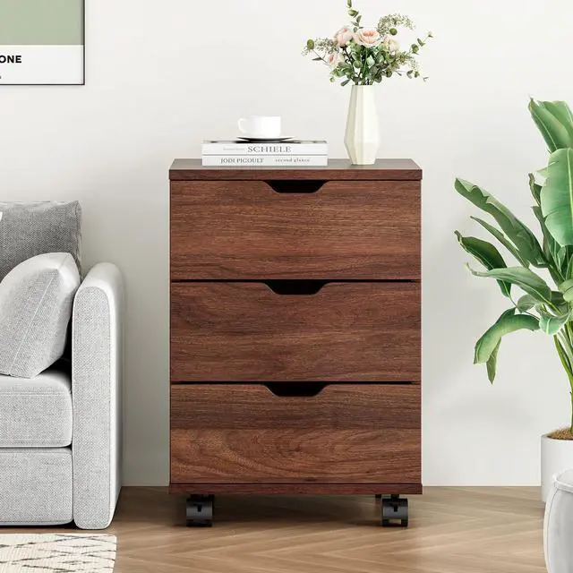 Alt view image 6 of 6 - 3-Drawer Under Desk Wooden File Storage Cabinet with Lockable Caster for Home Office,Brown,Required Assembly