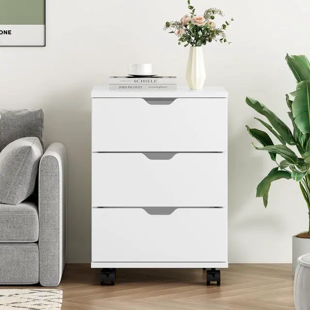 Alt view image 6 of 6 - 3-Drawer Under Desk Wooden File Cabinet with Lockable Caster Storage Cabinets for Home Office,White,Required Assembly