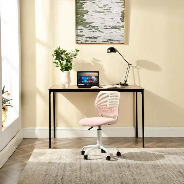 Alt view image 2 of 6 - Armless Home Office Desk Chair, Colorful Task Chair with Soft Mesh Padded Cushion, Height Adjustable Swivel Study Computer Chair for for Girls Boys Teens (Pink , 1PC)