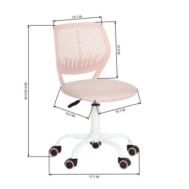 Alt view image 3 of 6 - Armless Home Office Desk Chair, Colorful Task Chair with Soft Mesh Padded Cushion, Height Adjustable Swivel Study Computer Chair for for Girls Boys Teens (Pink , 1PC)