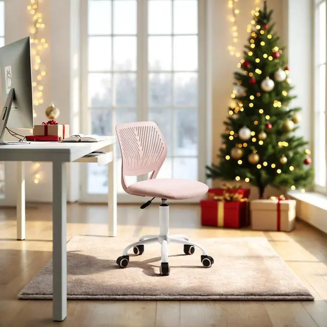 Alt view image 4 of 6 - Armless Home Office Desk Chair, Colorful Task Chair with Soft Mesh Padded Cushion, Height Adjustable Swivel Study Computer Chair for for Girls Boys Teens (Pink , 1PC)