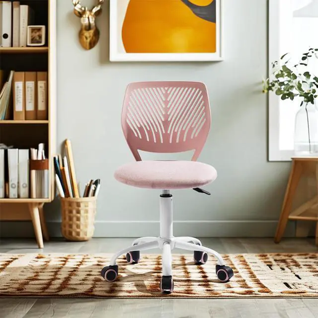 Alt view image 6 of 6 - Armless Home Office Desk Chair, Colorful Task Chair with Soft Mesh Padded Cushion, Height Adjustable Swivel Study Computer Chair for for Girls Boys Teens (Pink , 1PC)