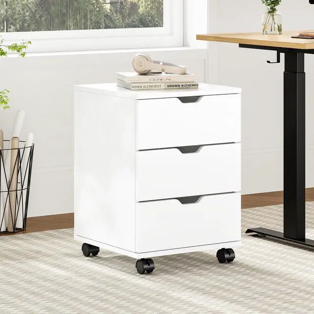 Main image of 3-Drawer Under Desk Wooden File Storage Cabinet with Lockable Caster for Home Office,White,Fully Assembly