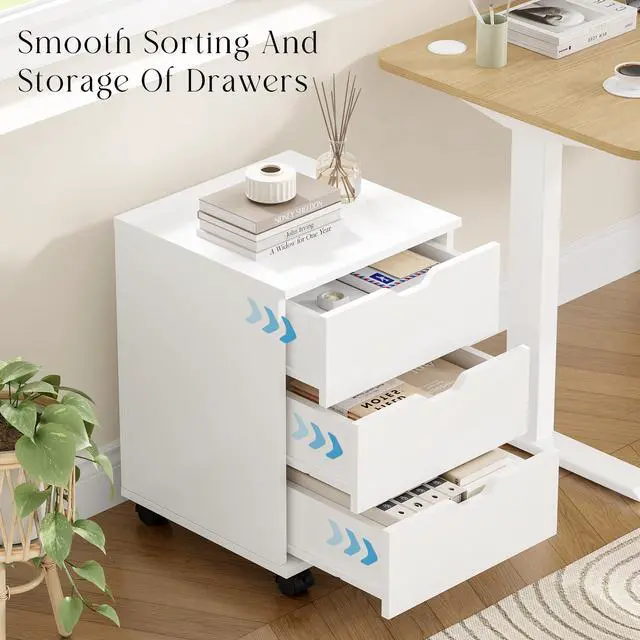 Alt view image 3 of 6 - 3-Drawer Under Desk Wooden File Storage Cabinet with Lockable Caster for Home Office,White,Fully Assembly