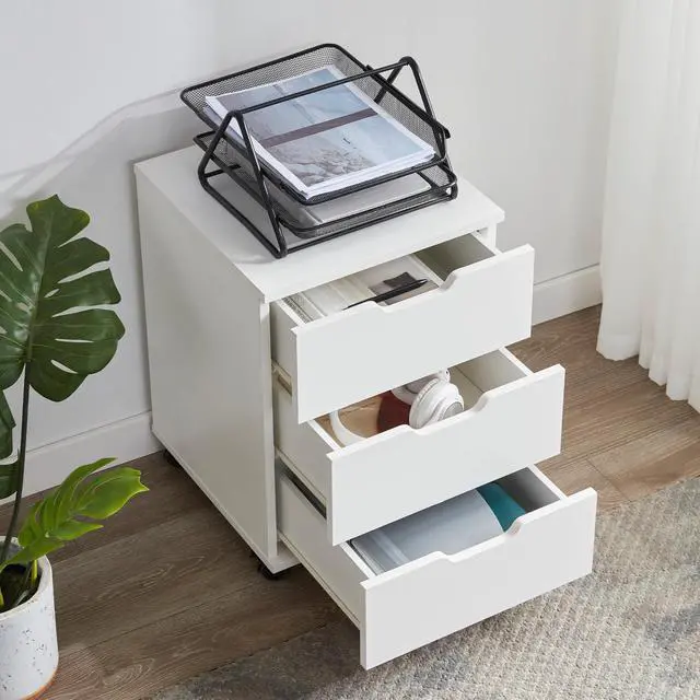 Alt view image 4 of 6 - 3-Drawer Under Desk Wooden File Storage Cabinet with Lockable Caster for Home Office,White,Fully Assembly