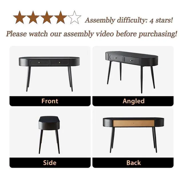 Alt view image 5 of 6 - 59" Black Home Office Desk, Multiple Storage Wood Writing Desk, MCM Elegant Fluted Table Desk with 2 Flip Hide Storage + 2 Drawer for Apartment (Black)