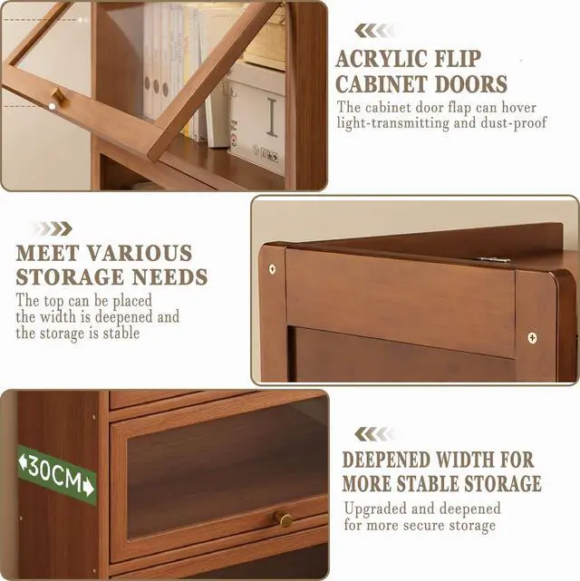 Alt view image 4 of 6 - 55" Bamboo Bookcases,Book Shelfs with Acrylic Doors,Freestanding Display Storage Shelves for Collectibles,4 Tier Tall Bookshelfs & Bookcases for Living Room Bedroom Home Office