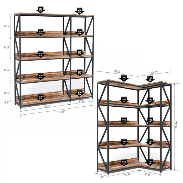 Alt view image 2 of 6 - Large Farmhouse Style 5 Tiers Corner Bookshelf with Grow Light, Extra Wide Plant Stand & Bookcase for Home Office Craft SpaceLiving Room, Rustic Wooden Corner Shelf for Indoor Plants