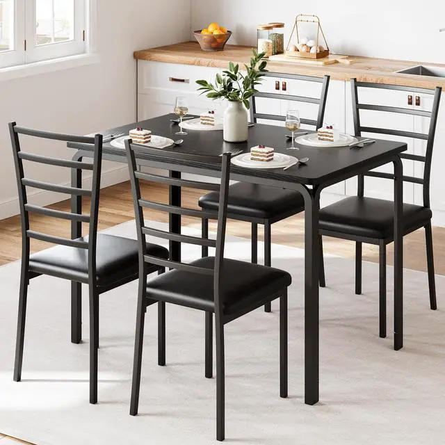 Main image of 5-Piece Kitchen Dining Room Table Chair Set for Small Space, Indoor Modern Dinette Set for 4, Square Dinner Table Set for Dinette, Breakfast (Dark, Dining Table with 4 Chairs)