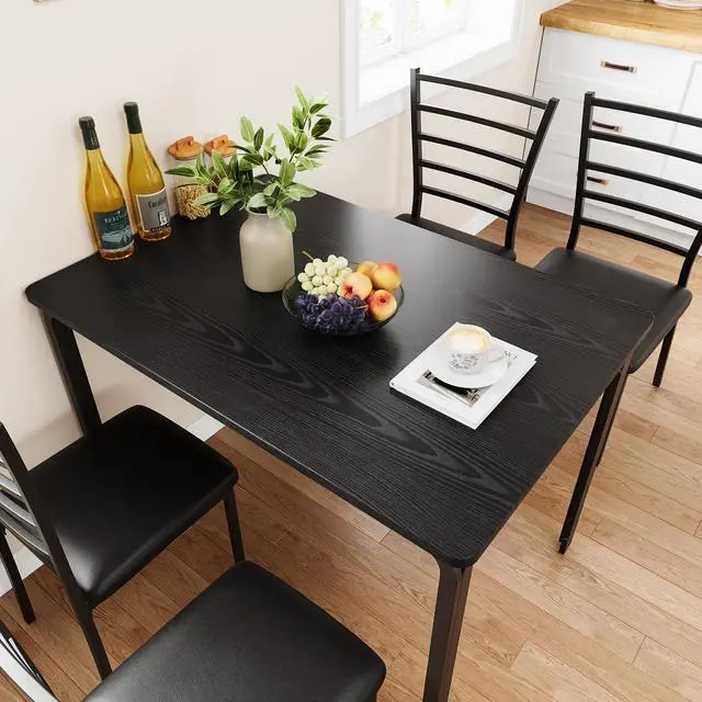 Alt view image 2 of 6 - 5-Piece Kitchen Dining Room Table Chair Set for Small Space, Indoor Modern Dinette Set for 4, Square Dinner Table Set for Dinette, Breakfast (Dark, Dining Table with 4 Chairs)