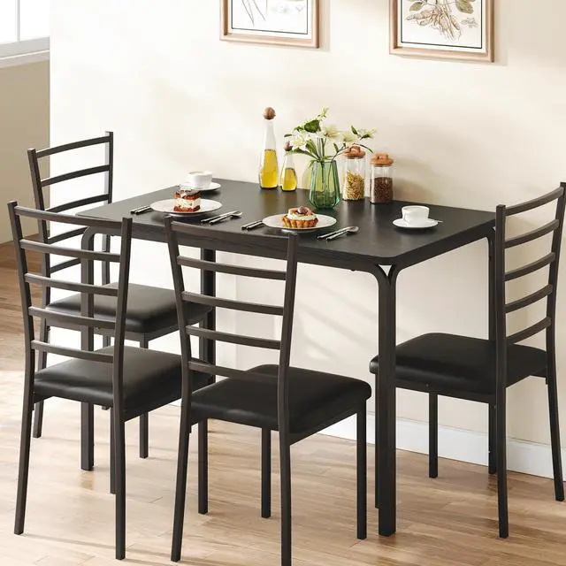 Alt view image 4 of 6 - 5-Piece Kitchen Dining Room Table Chair Set for Small Space, Indoor Modern Dinette Set for 4, Square Dinner Table Set for Dinette, Breakfast (Dark, Dining Table with 4 Chairs)