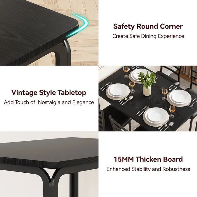 Alt view image 5 of 6 - 5-Piece Kitchen Dining Room Table Chair Set for Small Space, Indoor Modern Dinette Set for 4, Square Dinner Table Set for Dinette, Breakfast (Dark, Dining Table with 4 Chairs)