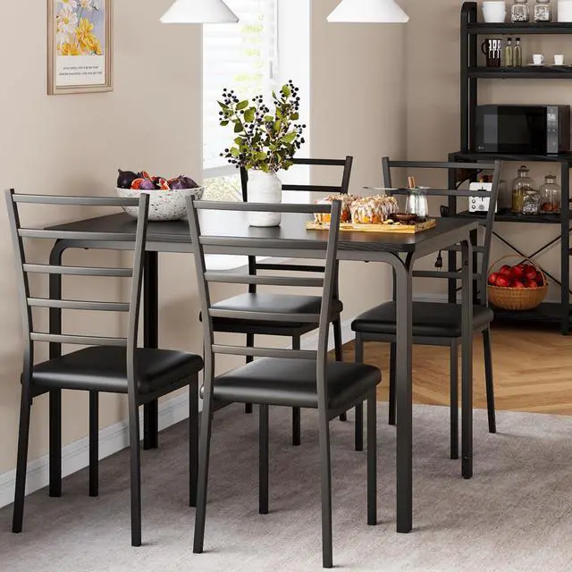 Alt view image 6 of 6 - 5-Piece Kitchen Dining Room Table Chair Set for Small Space, Indoor Modern Dinette Set for 4, Square Dinner Table Set for Dinette, Breakfast (Dark, Dining Table with 4 Chairs)