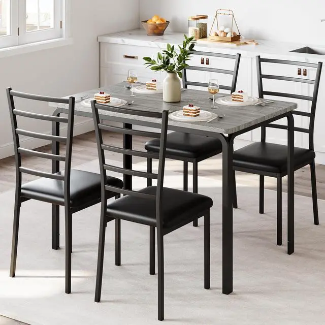 Main image of 5-Piece Kitchen Dining Room Table Chair Set for Small Space, Indoor Modern Dinette Set for 4, Square Dinner Table Set for Dinette, Breakfast (Oak, Dining Table with 4 Chairs)
