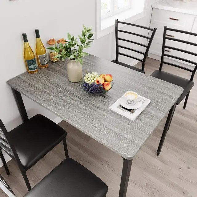 Alt view image 2 of 6 - 5-Piece Kitchen Dining Room Table Chair Set for Small Space, Indoor Modern Dinette Set for 4, Square Dinner Table Set for Dinette, Breakfast (Oak, Dining Table with 4 Chairs)