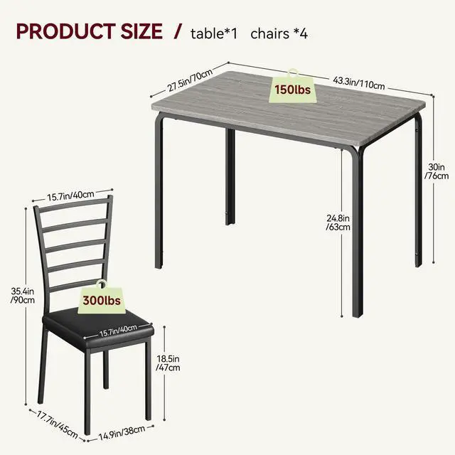Alt view image 3 of 6 - 5-Piece Kitchen Dining Room Table Chair Set for Small Space, Indoor Modern Dinette Set for 4, Square Dinner Table Set for Dinette, Breakfast (Oak, Dining Table with 4 Chairs)