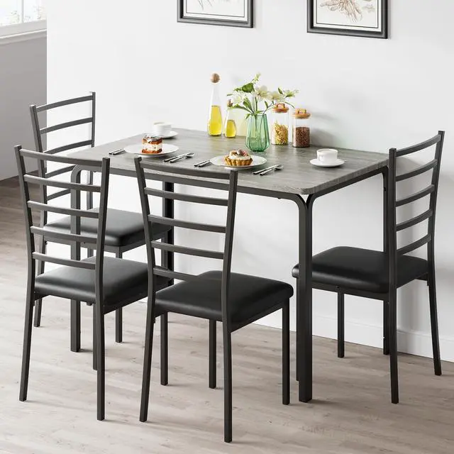 Alt view image 4 of 6 - 5-Piece Kitchen Dining Room Table Chair Set for Small Space, Indoor Modern Dinette Set for 4, Square Dinner Table Set for Dinette, Breakfast (Oak, Dining Table with 4 Chairs)