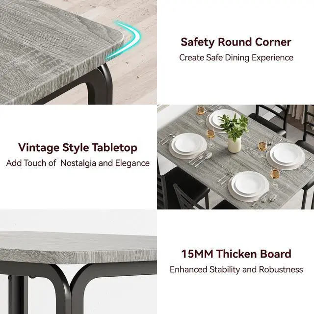 Alt view image 5 of 6 - 5-Piece Kitchen Dining Room Table Chair Set for Small Space, Indoor Modern Dinette Set for 4, Square Dinner Table Set for Dinette, Breakfast (Oak, Dining Table with 4 Chairs)