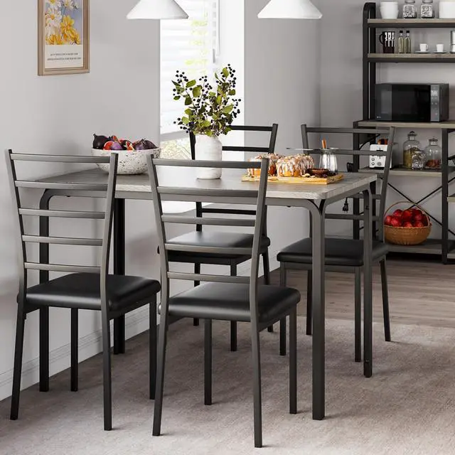 Alt view image 6 of 6 - 5-Piece Kitchen Dining Room Table Chair Set for Small Space, Indoor Modern Dinette Set for 4, Square Dinner Table Set for Dinette, Breakfast (Oak, Dining Table with 4 Chairs)