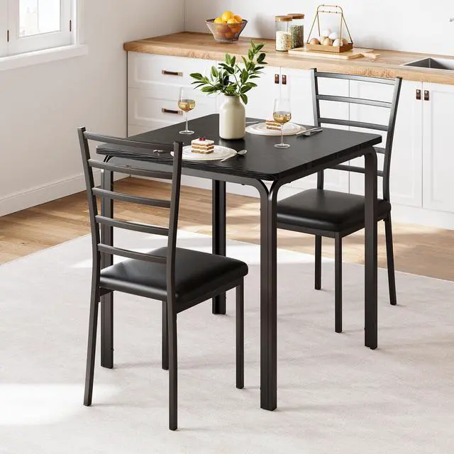 Main image of 3-Piece Kitchen Dining Room Table Chair Set for Small Space, Indoor Modern Dinette Set for 2, Square Dinner Table Set for Dinette, Breakfast (Dark, Dining Table with 2 Chairs)