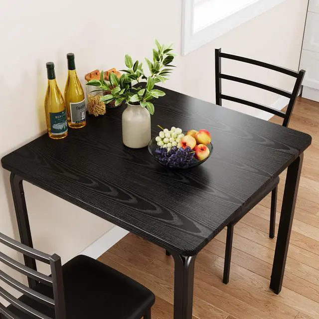 Alt view image 2 of 6 - 3-Piece Kitchen Dining Room Table Chair Set for Small Space, Indoor Modern Dinette Set for 2, Square Dinner Table Set for Dinette, Breakfast (Dark, Dining Table with 2 Chairs)