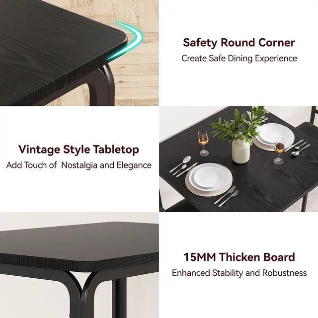 Alt view image 4 of 6 - 3-Piece Kitchen Dining Room Table Chair Set for Small Space, Indoor Modern Dinette Set for 2, Square Dinner Table Set for Dinette, Breakfast (Dark, Dining Table with 2 Chairs)