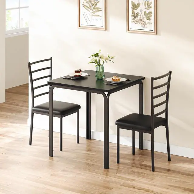 Alt view image 5 of 6 - 3-Piece Kitchen Dining Room Table Chair Set for Small Space, Indoor Modern Dinette Set for 2, Square Dinner Table Set for Dinette, Breakfast (Dark, Dining Table with 2 Chairs)