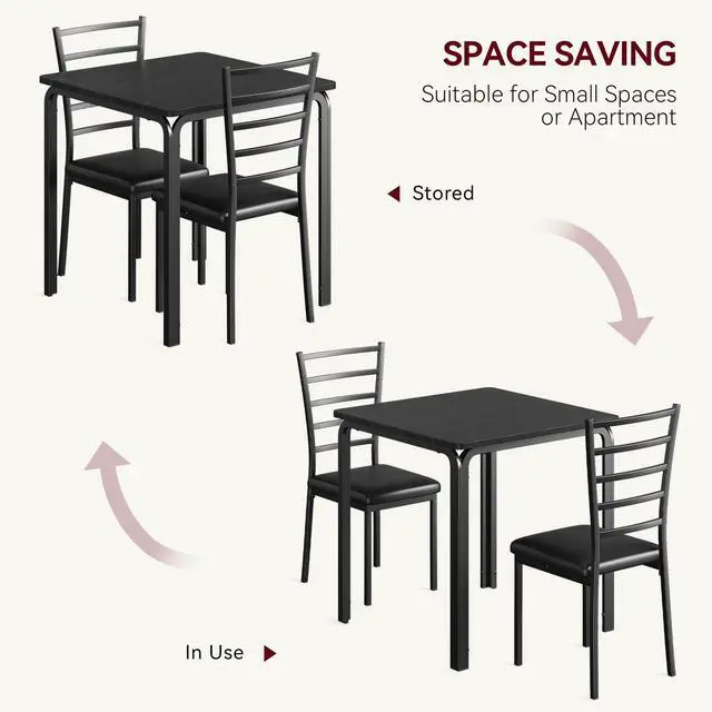 Alt view image 6 of 6 - 3-Piece Kitchen Dining Room Table Chair Set for Small Space, Indoor Modern Dinette Set for 2, Square Dinner Table Set for Dinette, Breakfast (Dark, Dining Table with 2 Chairs)