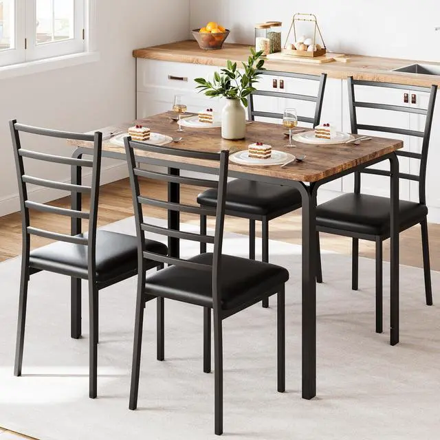 Main image of 5-Piece Kitchen Dining Room Table Chair Set for Small Space, Indoor Modern Dinette Set for 4, Square Dinner Table Set for Dinette, Breakfast(Rustic Brown, Dining Table with 4 Chairs)