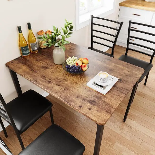 Alt view image 2 of 6 - 5-Piece Kitchen Dining Room Table Chair Set for Small Space, Indoor Modern Dinette Set for 4, Square Dinner Table Set for Dinette, Breakfast(Rustic Brown, Dining Table with 4 Chairs)