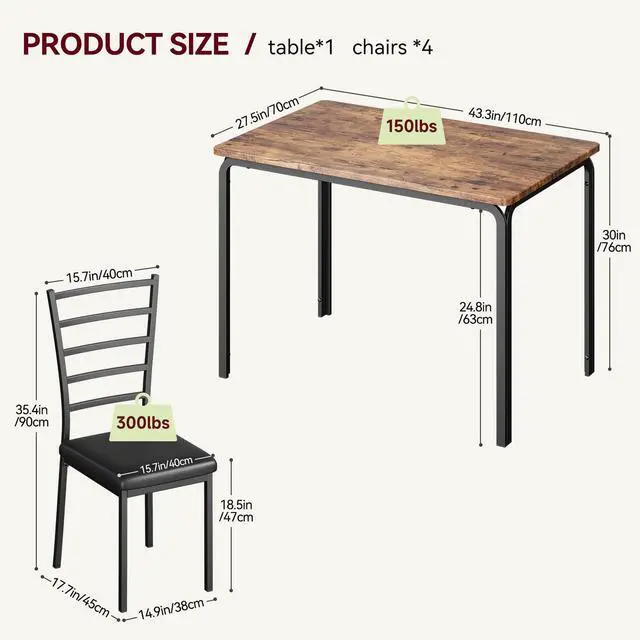 Alt view image 3 of 6 - 5-Piece Kitchen Dining Room Table Chair Set for Small Space, Indoor Modern Dinette Set for 4, Square Dinner Table Set for Dinette, Breakfast(Rustic Brown, Dining Table with 4 Chairs)