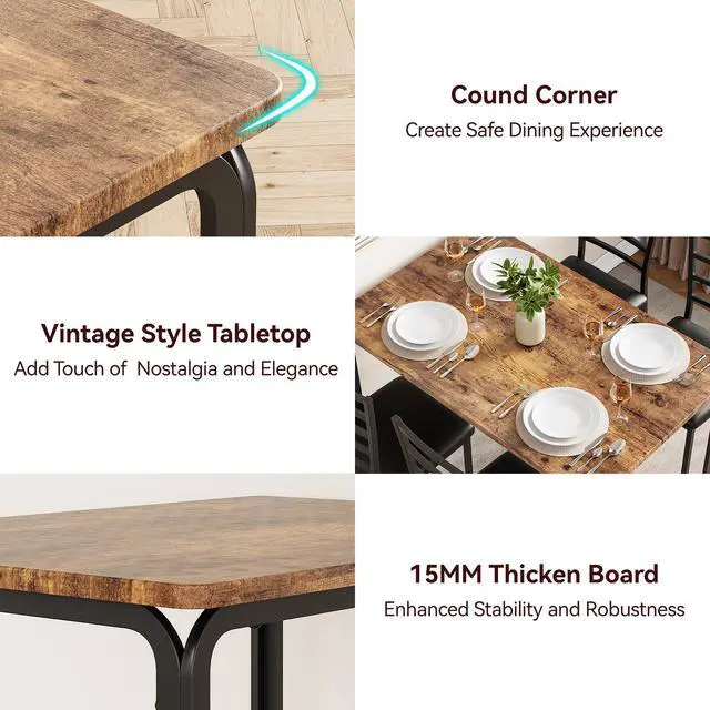 Alt view image 4 of 6 - 5-Piece Kitchen Dining Room Table Chair Set for Small Space, Indoor Modern Dinette Set for 4, Square Dinner Table Set for Dinette, Breakfast(Rustic Brown, Dining Table with 4 Chairs)