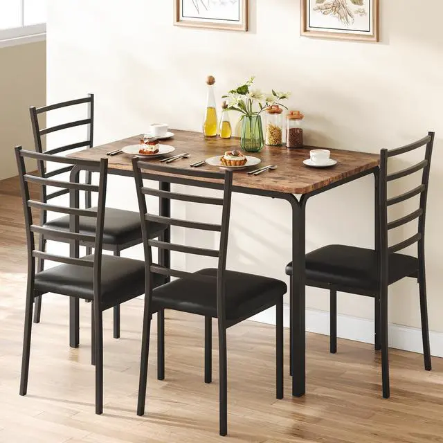 Alt view image 5 of 6 - 5-Piece Kitchen Dining Room Table Chair Set for Small Space, Indoor Modern Dinette Set for 4, Square Dinner Table Set for Dinette, Breakfast(Rustic Brown, Dining Table with 4 Chairs)
