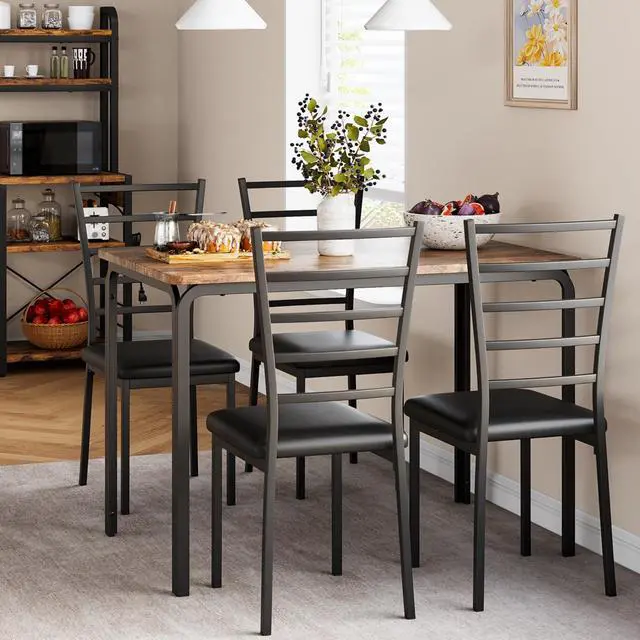 Alt view image 6 of 6 - 5-Piece Kitchen Dining Room Table Chair Set for Small Space, Indoor Modern Dinette Set for 4, Square Dinner Table Set for Dinette, Breakfast(Rustic Brown, Dining Table with 4 Chairs)
