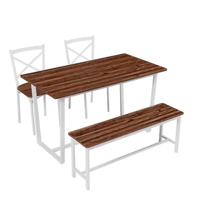 Alt view image 6 of 6 - 4 Pieces Dining Set 4-Piece Kitchen Table Set Perfect, Easy Assembly Seater for Indoor Home, Dinner, Kitchen, Dark Walnut(1 Table+2Chair+1Stool