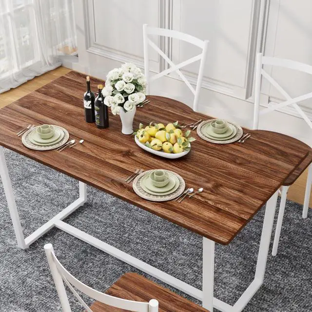 Alt view image 4 of 6 - 6 Pieces Dining Set 6-Piece Kitchen Table Set Perfect, Easy Assembly Seater for Indoor Home, Dinner, Kitchen, Dark Walnut(1 Table+4Chair+1Stool
