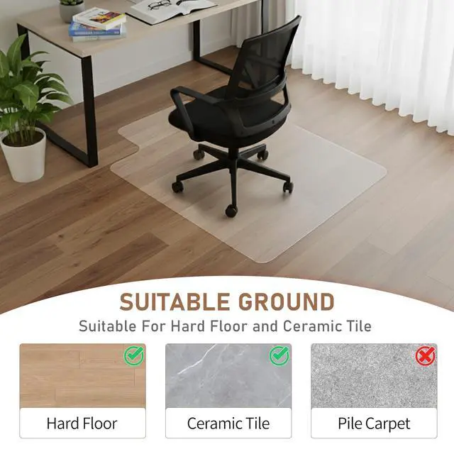 Alt view image 2 of 6 - Office Chair Mat for Hard Floor, 36"x48" Non-Slip Under Desk Chair Floor Protector, Heavy Duty Clear Plastic Chair Mats for Rolling Gaming and Work Chairs (Hard Floor with Lip 90*120*0.15cm)