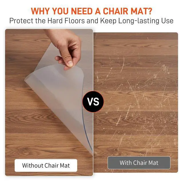 Alt view image 3 of 6 - Office Chair Mat for Hard Floor, 36"x48" Non-Slip Under Desk Chair Floor Protector, Heavy Duty Clear Plastic Chair Mats for Rolling Gaming and Work Chairs (Hard Floor with Lip 90*120*0.15cm)