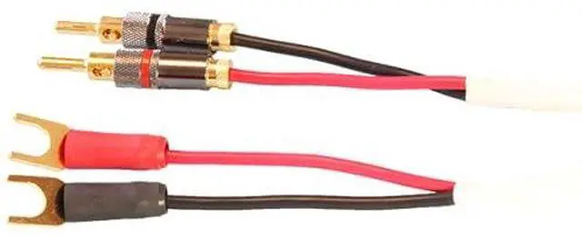 Main image of Ten White Speaker Cable, with Welded Terminations (Single Cable - for one Speaker), Assembled in USA (30 Foot, Bananas to Spades)