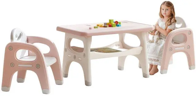 Main image of Kids Table and Chairs Set, Activity Table with 2 Chairs for Ages 3-6, Toddler Table and Chair Set Ideal for Reading, Drawing, Dining, Arts Crafts,Gifts for Kids (Pink)