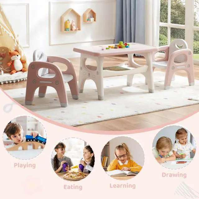 Alt view image 3 of 6 - Kids Table and Chairs Set, Activity Table with 2 Chairs for Ages 3-6, Toddler Table and Chair Set Ideal for Reading, Drawing, Dining, Arts Crafts,Gifts for Kids (Pink)