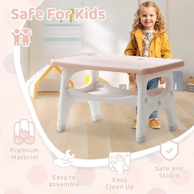 Alt view image 5 of 6 - Kids Table and Chairs Set, Activity Table with 2 Chairs for Ages 3-6, Toddler Table and Chair Set Ideal for Reading, Drawing, Dining, Arts Crafts,Gifts for Kids (Pink)