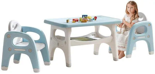 Main image of Kids Table and Chairs Set, Activity Table with 2 Chairs for Ages 3-6, Toddler Table and Chair Set Ideal for Reading, Drawing, Dining, Arts Crafts,Gifts for Kids (Blue)