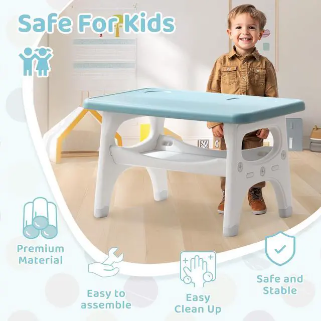 Alt view image 5 of 6 - Kids Table and Chairs Set, Activity Table with 2 Chairs for Ages 3-6, Toddler Table and Chair Set Ideal for Reading, Drawing, Dining, Arts Crafts,Gifts for Kids (Blue)