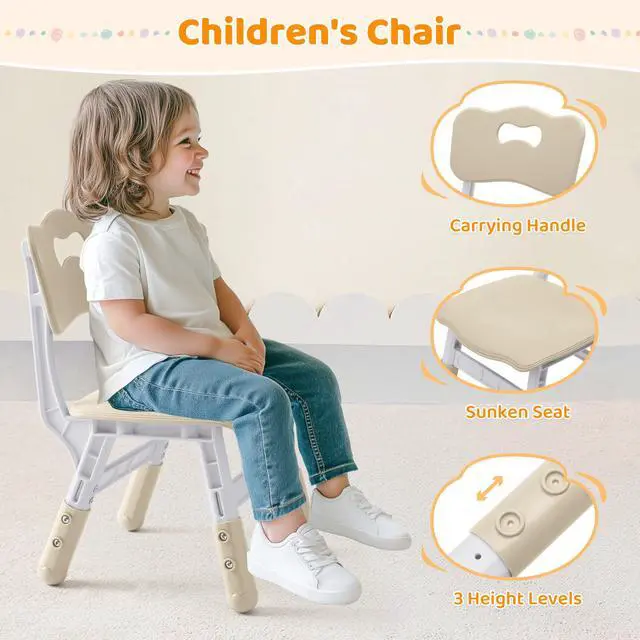 Alt view image 4 of 6 - Adjustable Kids Table and 4 Chair Set, Height Adjustable Multi-Activity Play Desk, Marble Graffiti Design, Preschool Montessori Art & Craft Furniture for Children, Home, Daycare, Kindergarten