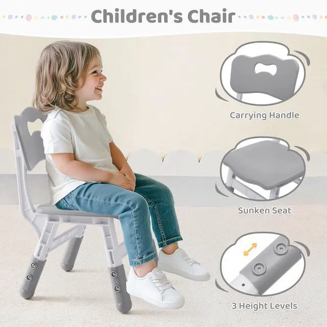 Alt view image 4 of 6 - Adjustable Kids Table and 4 Chair Set, Height Adjustable Multi-Activity Play Desk, Marble Graffiti Design, Preschool Montessori Art & Craft Furniture for Children, Home, Daycare, Kindergarten